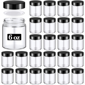 Domensi 24-pack six-ounce glass jars with lids for organized cosmetics and spices.