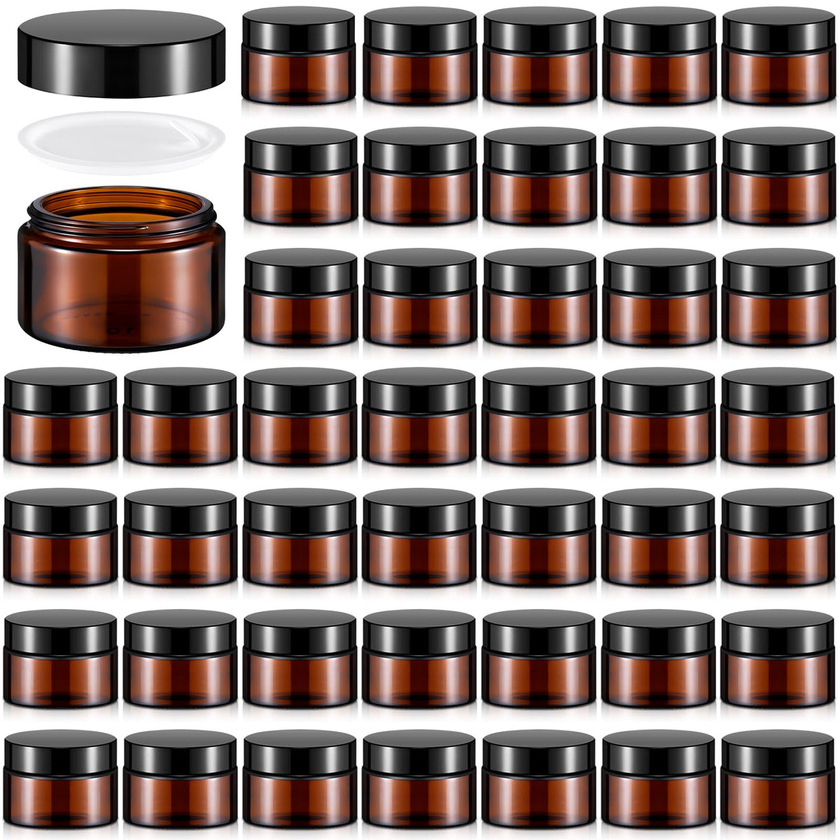Domensi 60-piece glass jar with amber lid for secure travel storage.