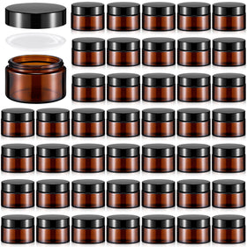 Domensi 60-piece glass jar with amber lid for secure travel storage.