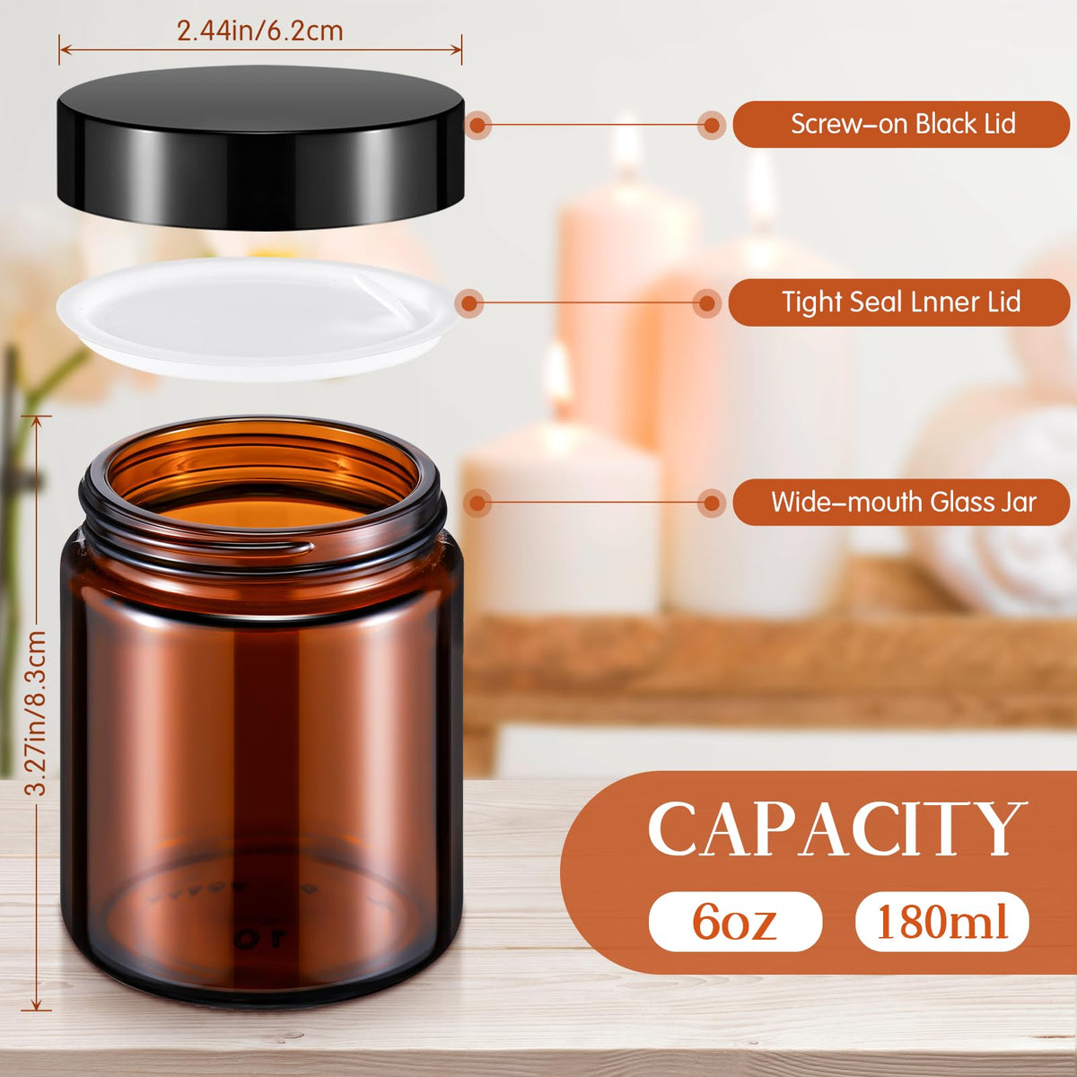 Domensi 6oz glass jar with inner liner for secure storage.