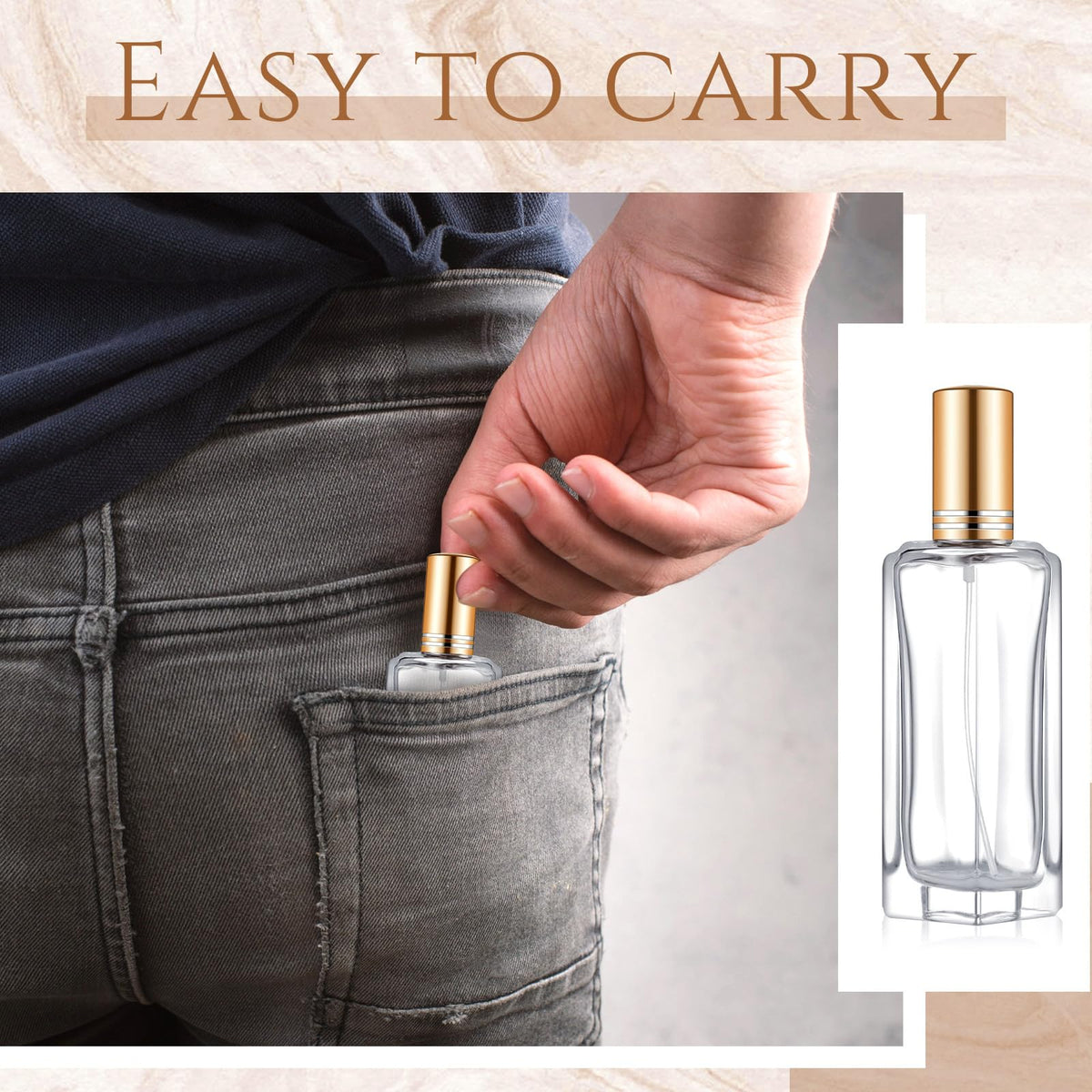 Domensi clear glass body—elegant, durable perfume container.