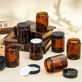 Domensi amber jars ideal for spice storage and aroma retention.