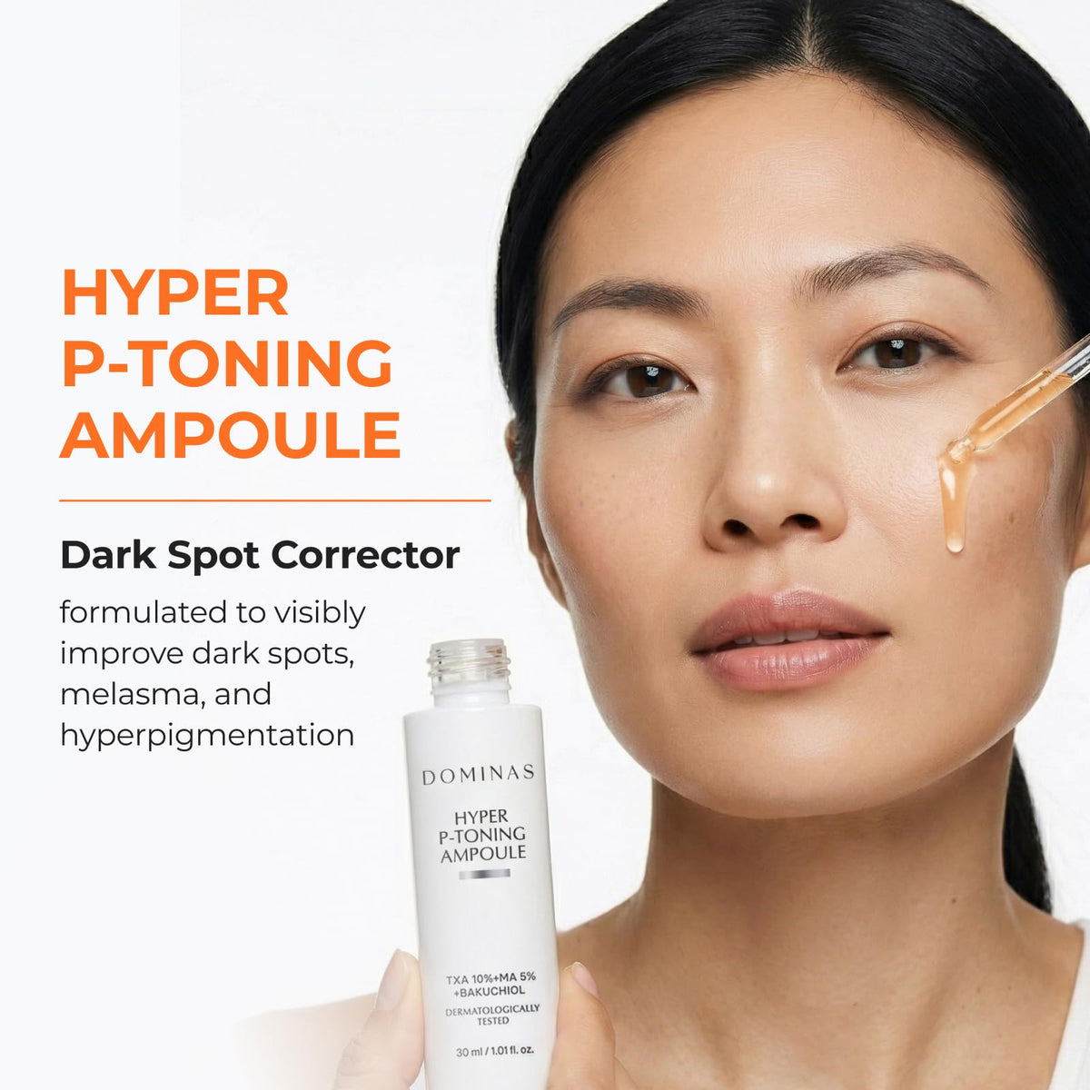 DOMINAS Hyper P-Toning Ampoule packaging showcases trusted blemish care heritage for brighter skin