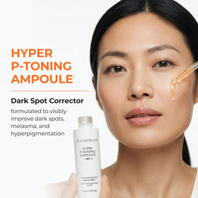 DOMINAS Hyper P-Toning Ampoule packaging showcases trusted blemish care heritage for brighter skin