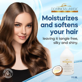 Dominican Magic Coconut Detangler ingredients close-up highlighting all natural care.