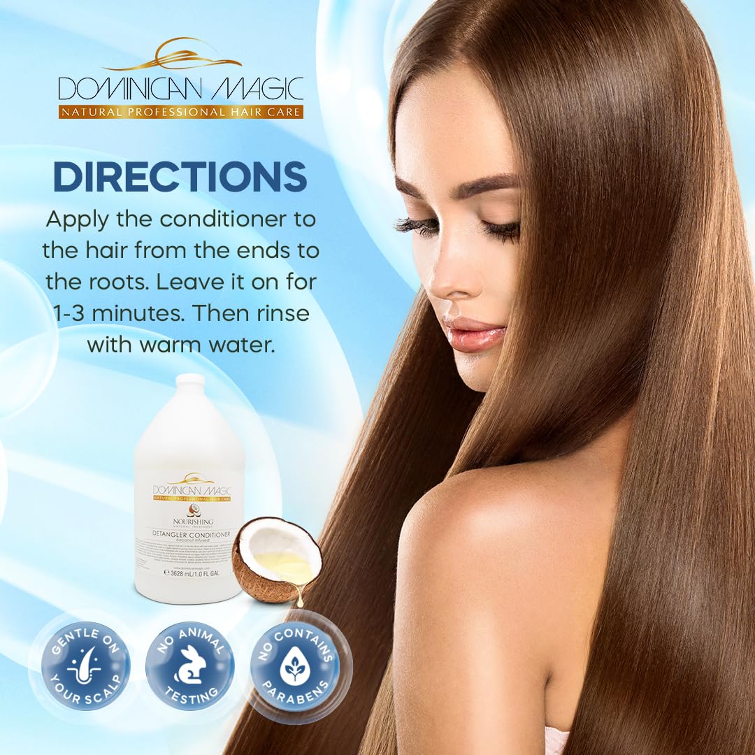Dominican Magic Coconut Detangler silky shine on hair strands.