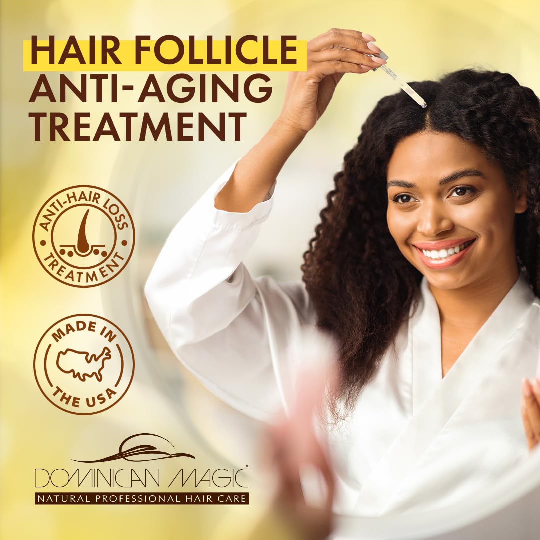 Dominican Magic scalp dropper applying tonic to the scalp for daily care.