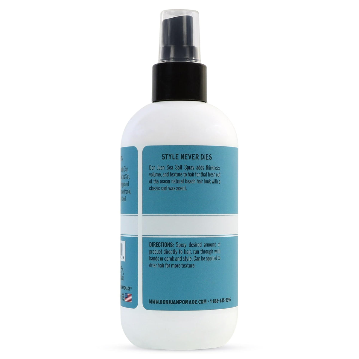 Don Juan Sea Salt Hair Spray front view adds natural texture with light hold.