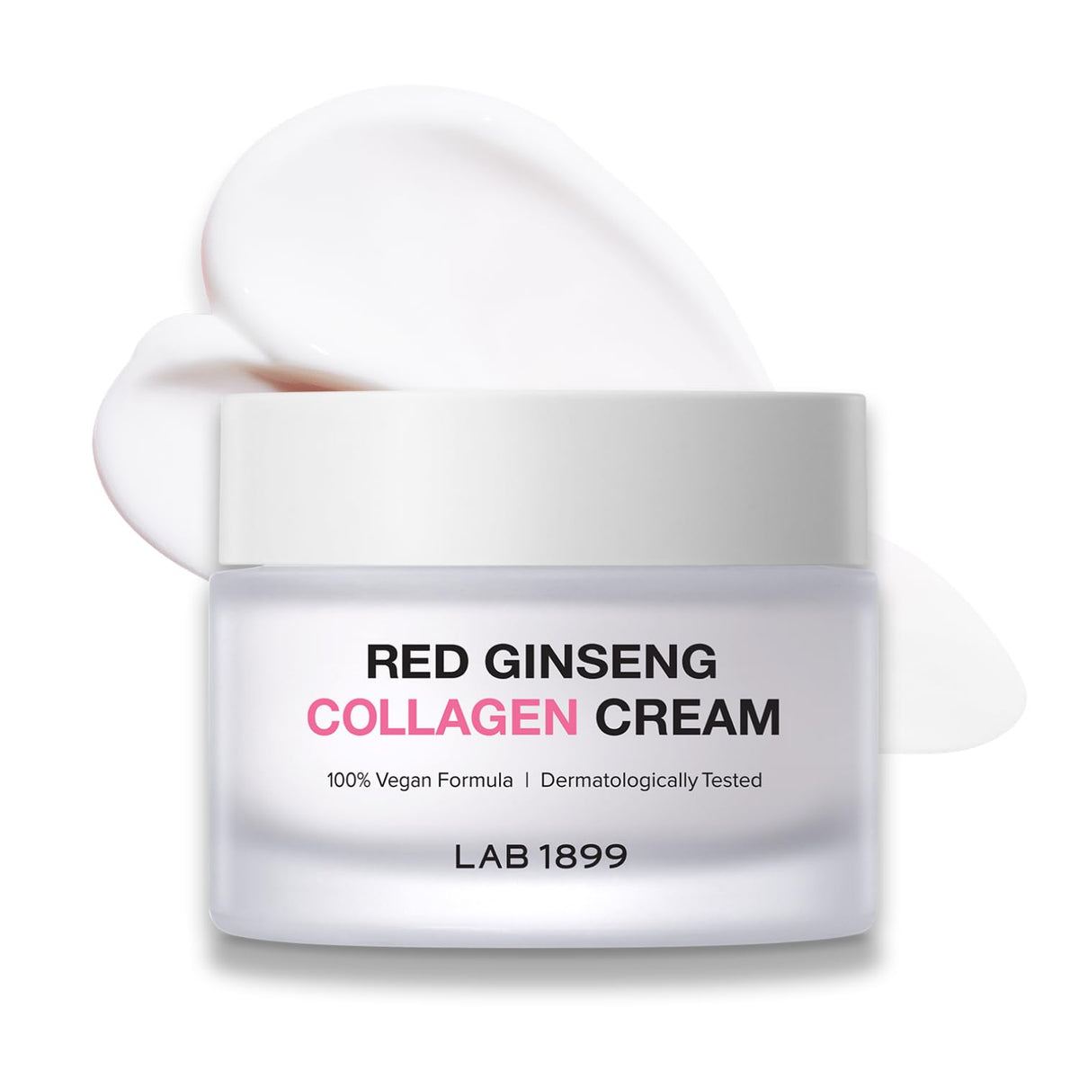 Donginbi LAB 1899 red ginseng cream bottle close-up highlighting vegan firming care.