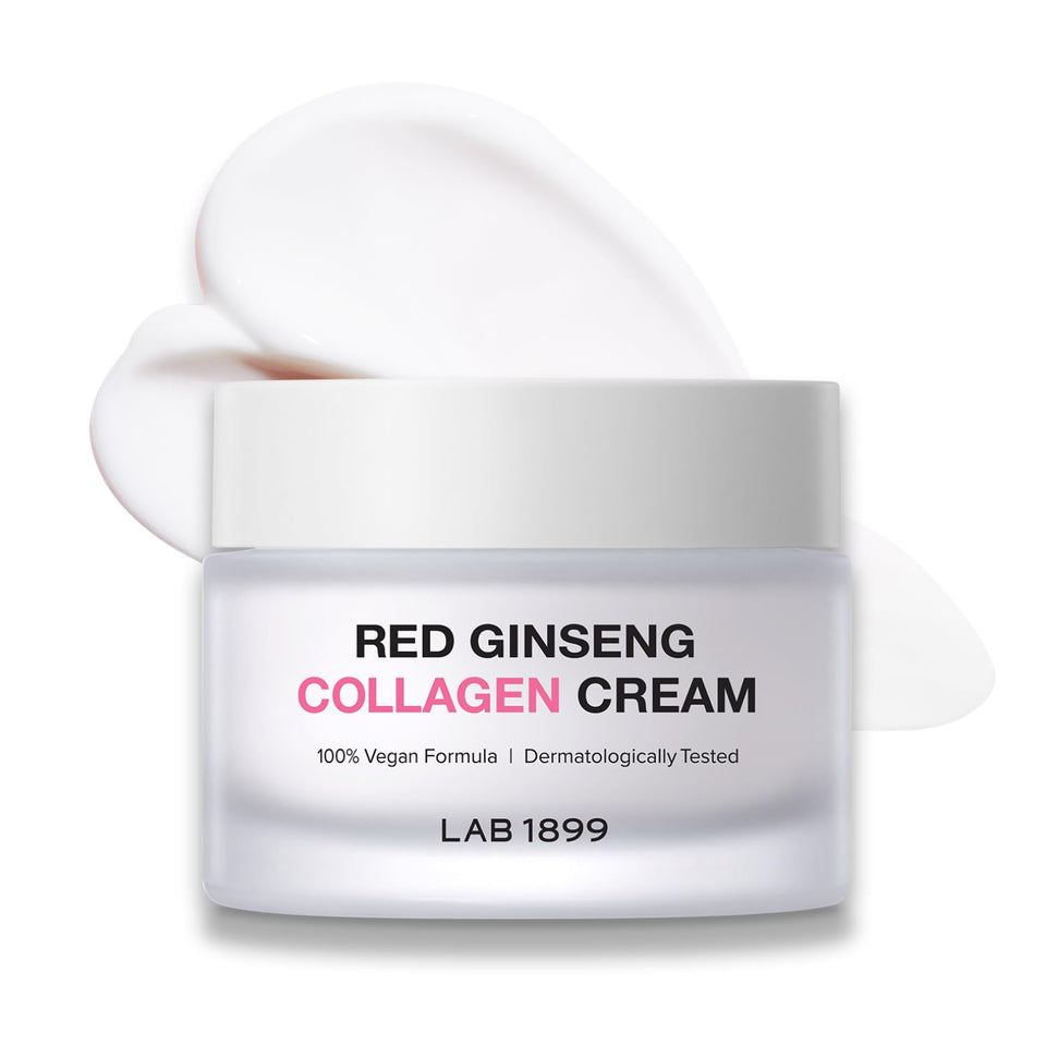 Donginbi LAB 1899 red ginseng cream bottle close-up highlighting vegan firming care.