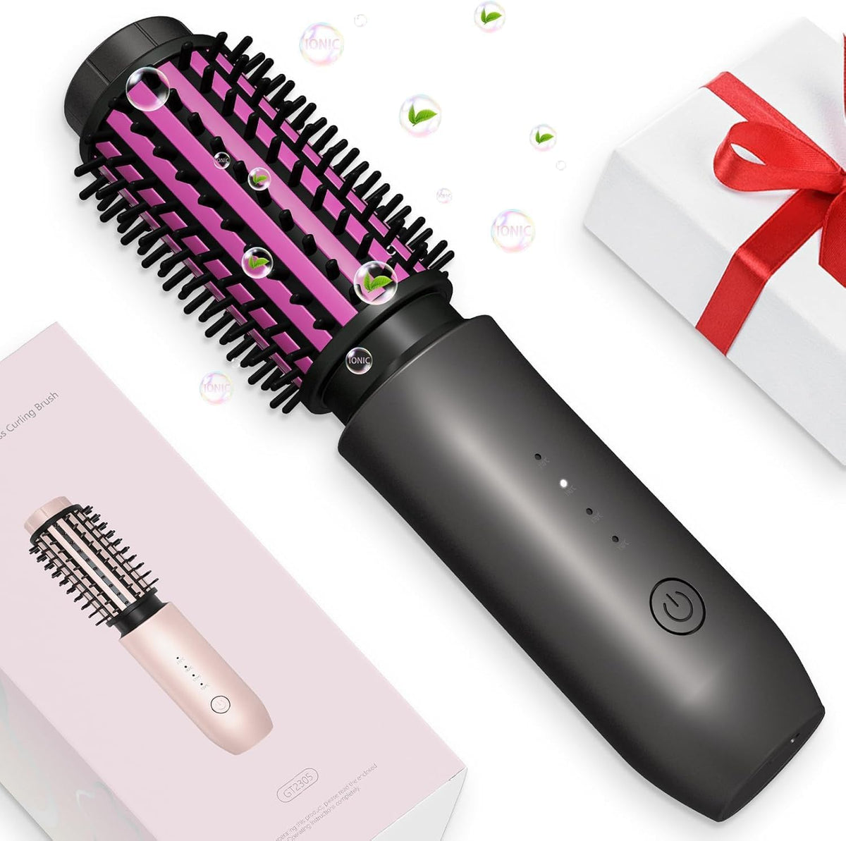 Dongxw mini cordless curling iron brush in hand for quick on-the-go styling.