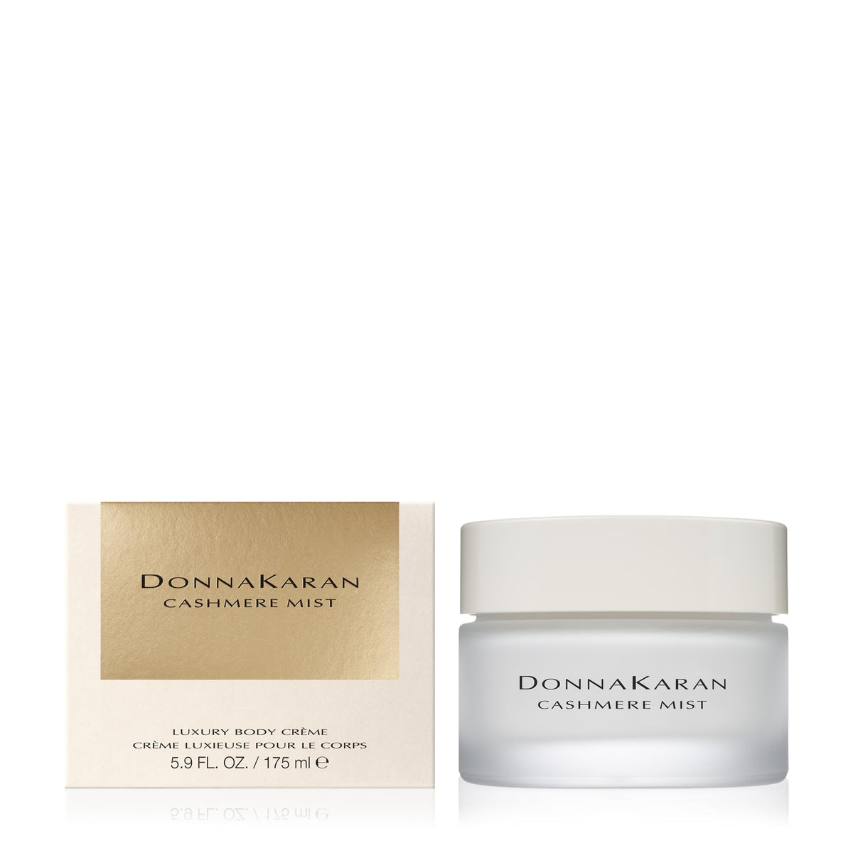 Donna Karan Cashmere Mist body crème jar closeup shows rich moisture for silky skin
