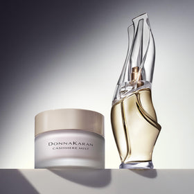Donna Karan Cashmere Mist fragrance note montage hints at amber floral aroma