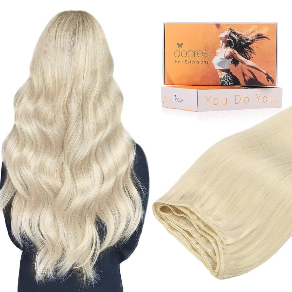 DOORES blonde hair extensions in 24 inches show instant length and natural blend.