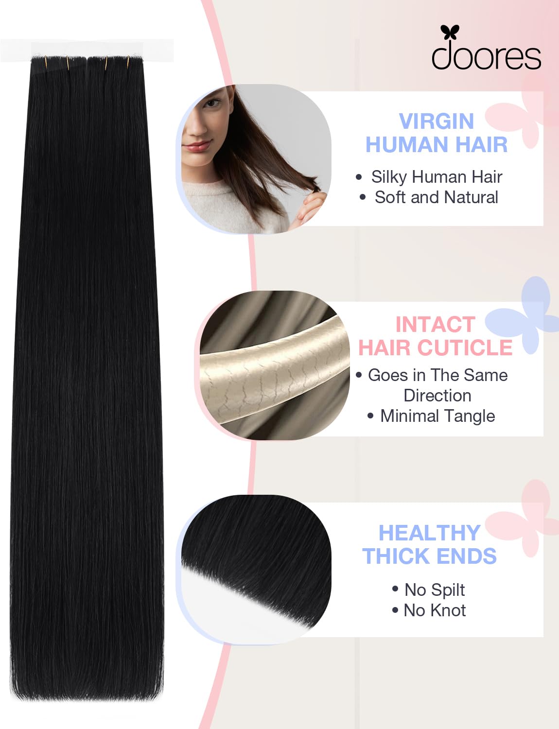 Durable DOORES adhesive tape lasts 4-6 weeks with gentle care