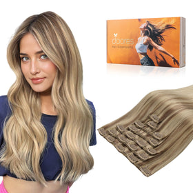 DOORES Balayage clip-in extensions blend mid copper and sandy blonde for a natural look