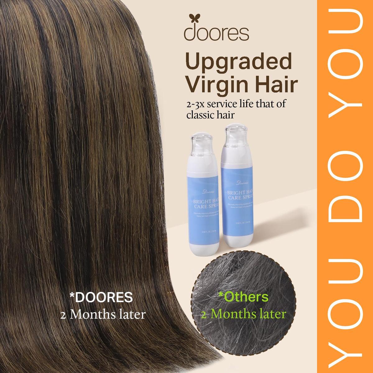 Balayage shade from dark brown to chestnut brown for natural blending with DOORES extensions