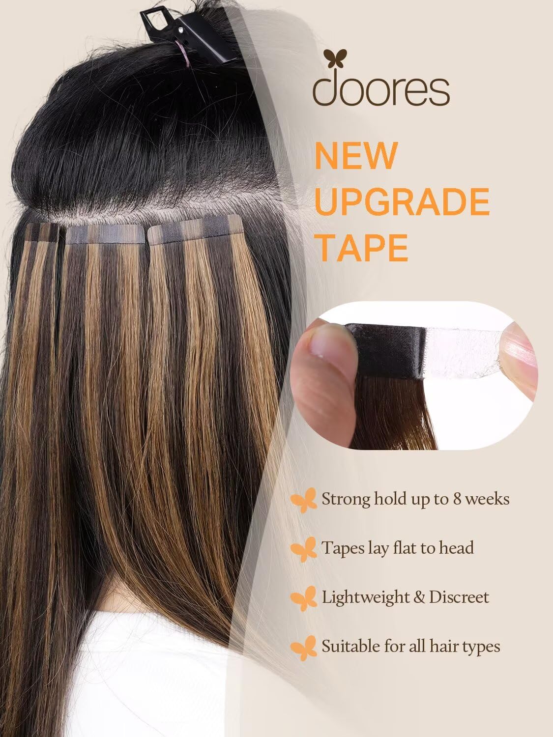 Doores easy tape-in application for quick, salon-quality styling.