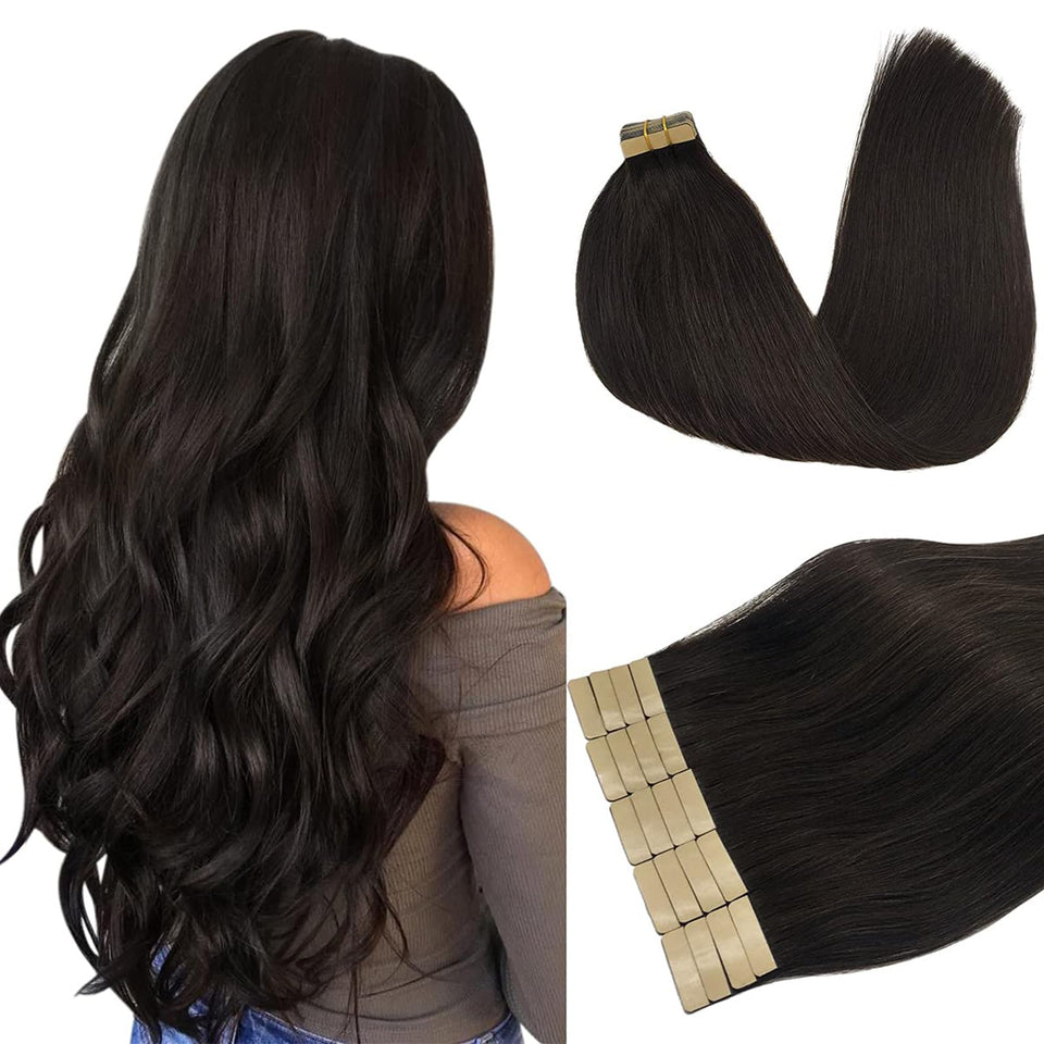 DOORES Remy hair extensions straight 20 inch pack viewed from the front for instant length.