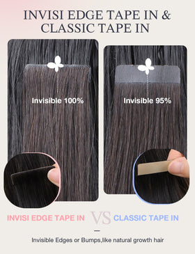 Virgin hair DOORES tape-ins in jet black for undetectable blend and natural shine