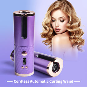 DOORTIAN cordless hair curler purple side shot showing portable styling on the go