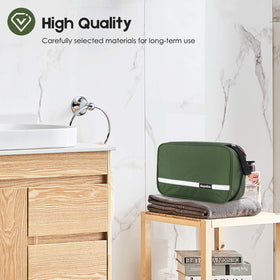 Dopobo army green toiletry bag ready for travel and camping.