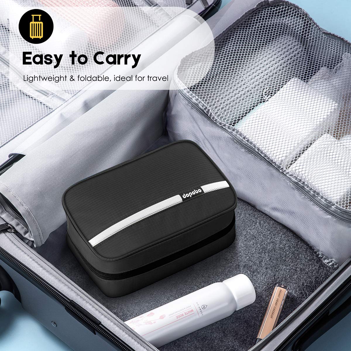 Dopobo portable handle and retractable pockets for on-the-go packing