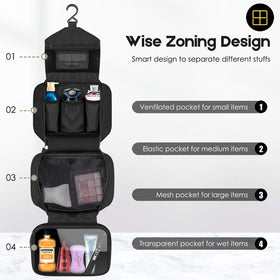 Dopobo toiletry bag with built-in hook for easy wall hanging