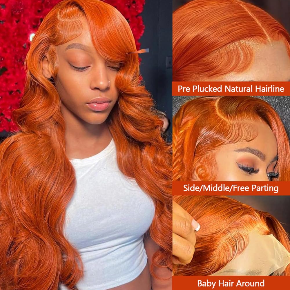 Dorbess Ginger Orange 13x6 Lace Front Wig with natural parting and seamless scalp look.