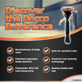 Close-up of Dorco Pace 6 blades for a smooth glide