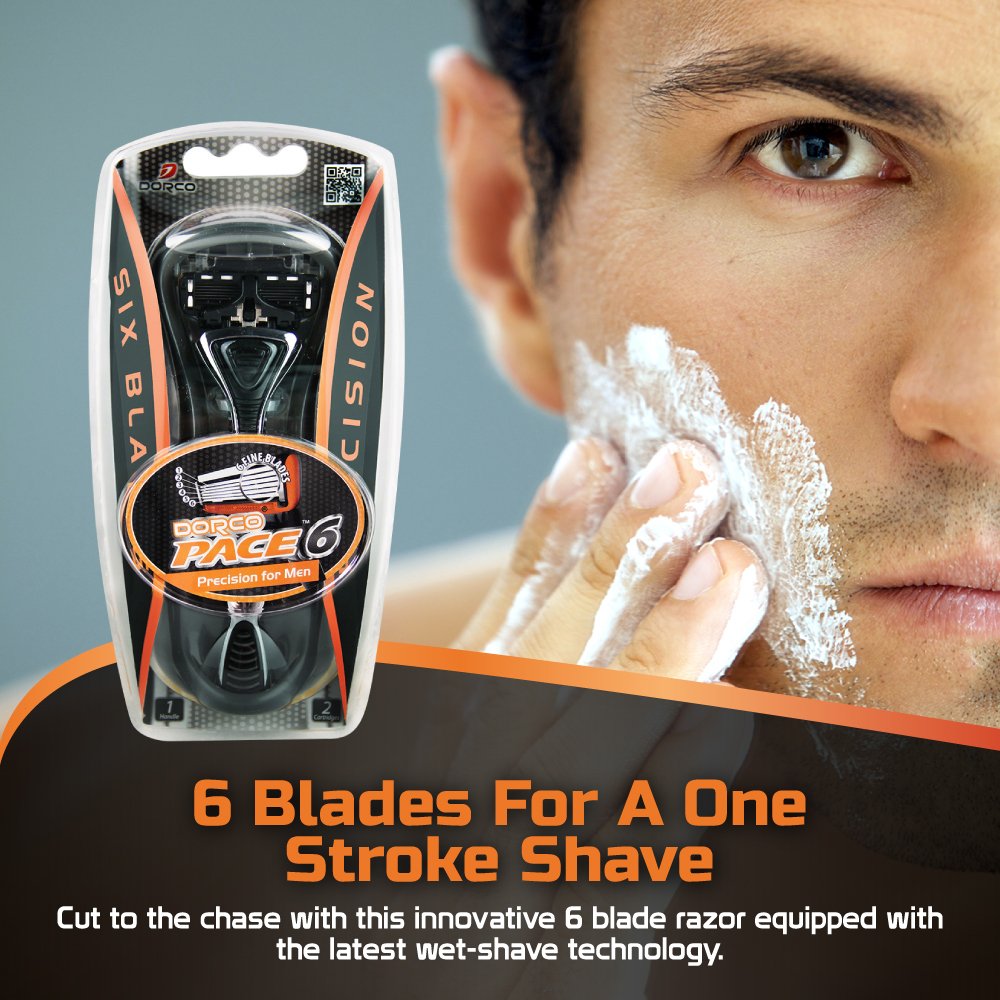 Ergonomic Dorco Pace 6 handle designed for comfortable shaving