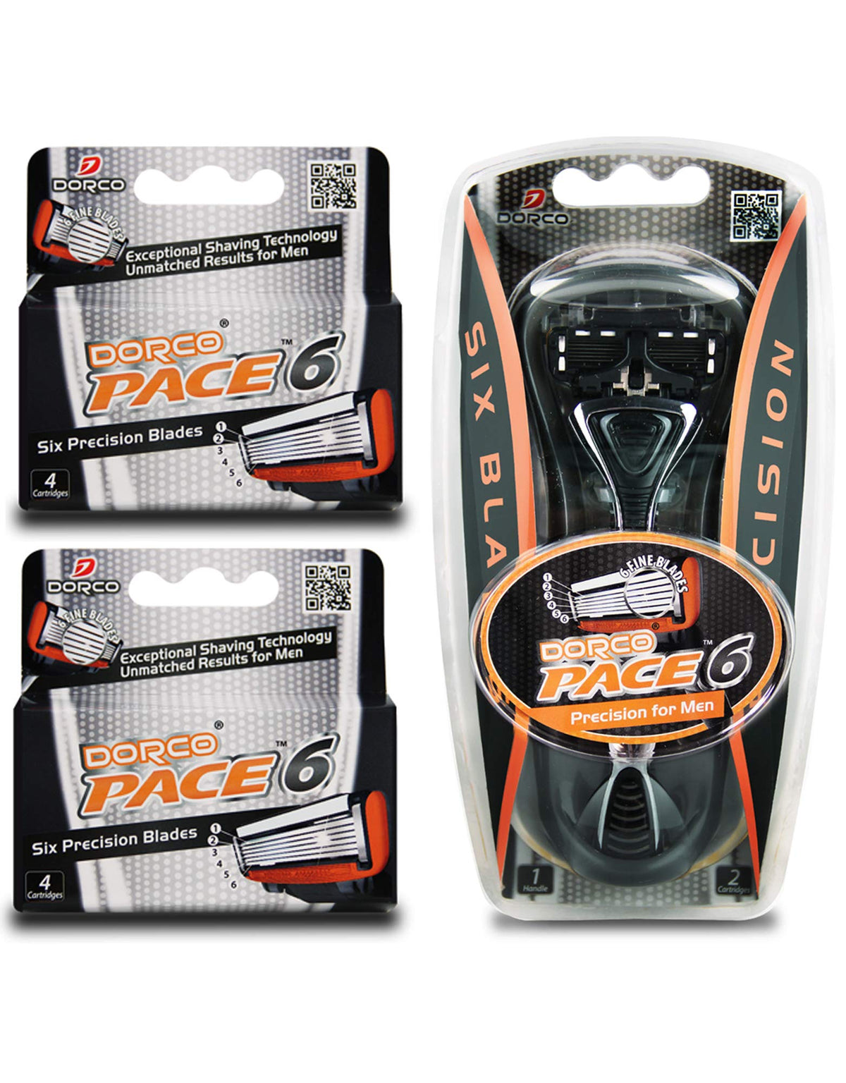 Dorco Pace 6 handle with blades for steady grip and control