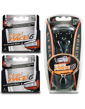 Dorco Pace 6 handle with blades for steady grip and control