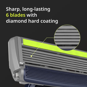Diamond hard coating keeps Dorco Pace 6 Plus blades sharp longer
