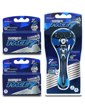 Dorco Pace 7 seven-blade razor close-up for a smooth shave