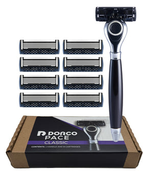 Dorco Pace Classic razor head pivoting for close contact across contours.