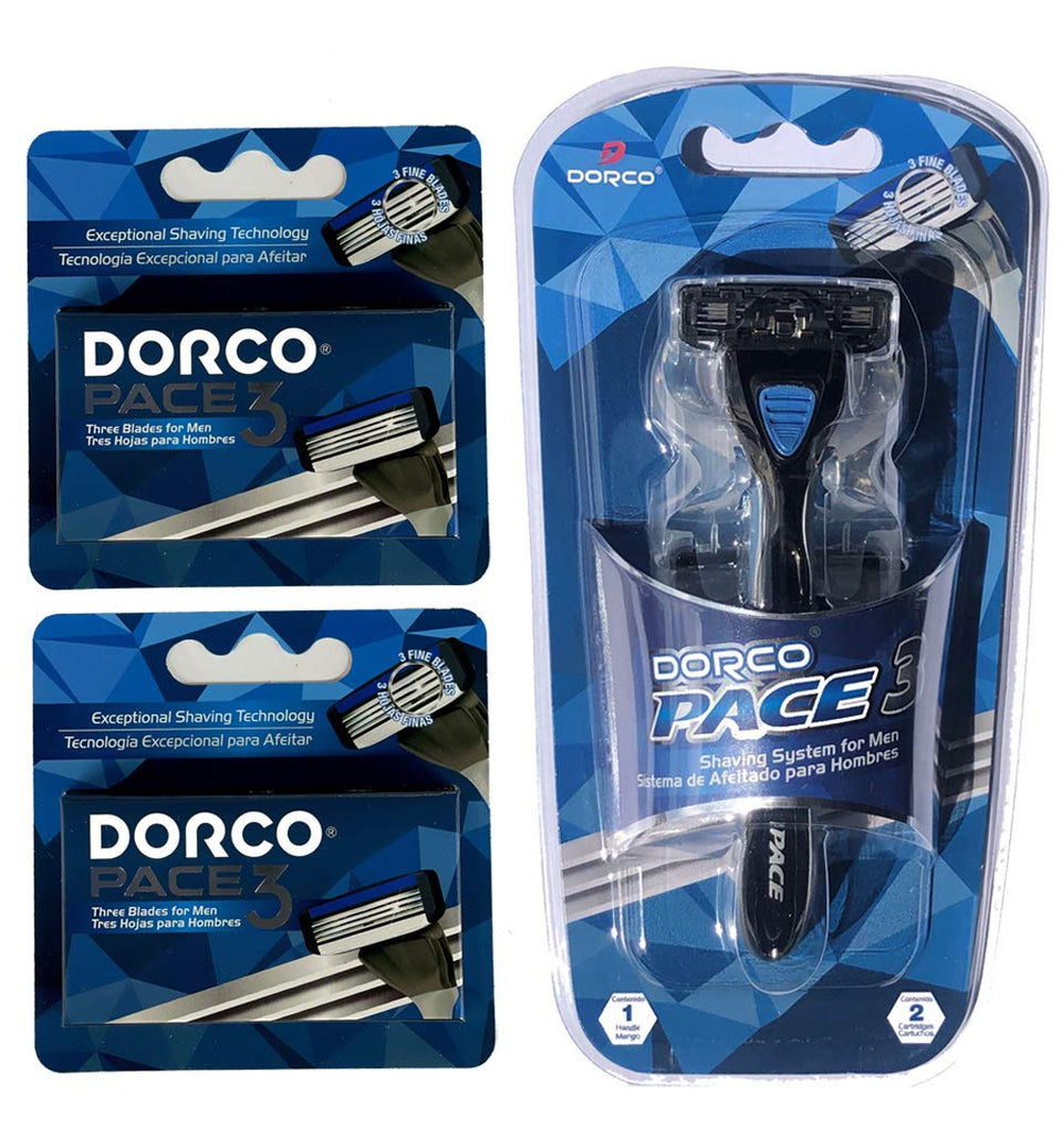Dorco Pace 3 value pack packaging for convenient stocking and a reliable shave.