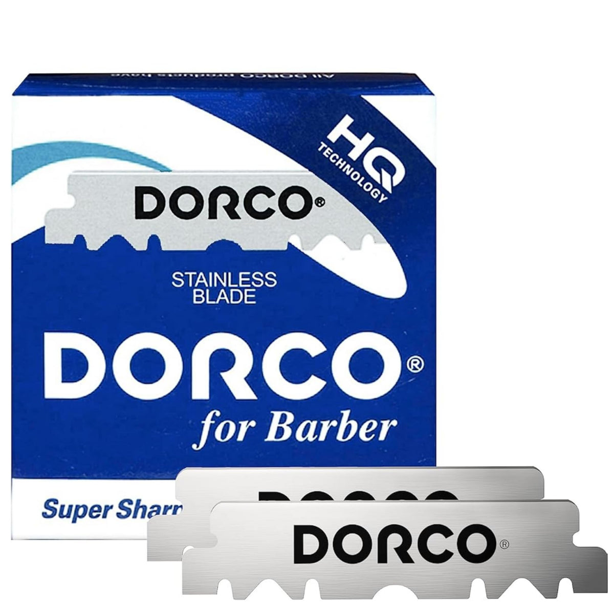 Box of Dorco single edge blades showing 100 blades per box for value.