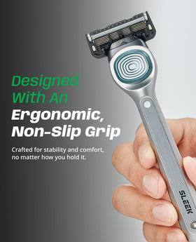 Dorco SLEEK multi-flex-technology visual suggests adaptive blades for flexible facial contours