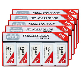 Dorco ST301 Platinum Extra blades pack closeup for a smooth shave.