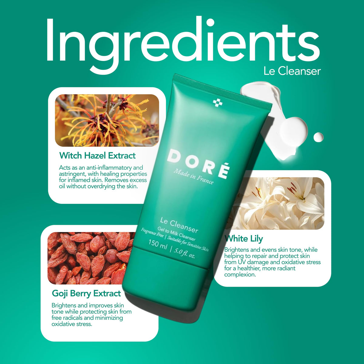Doré Le Cleanser makeup removal with waterproof mascara, gentle and effective.
