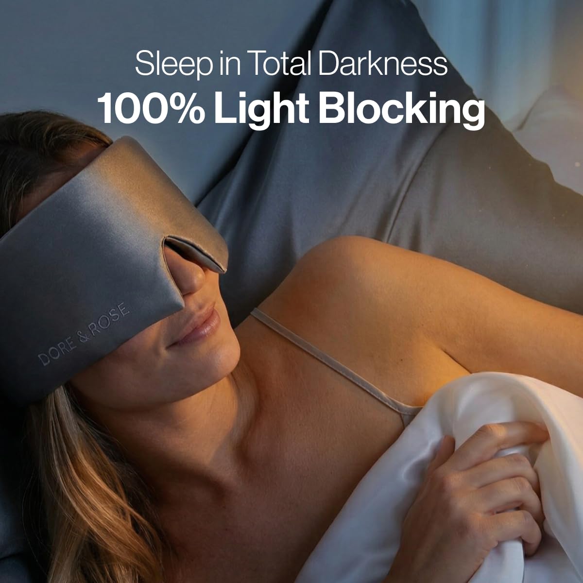 Dore & Rose Deep Sleep Mask adjustable strap ensures a personalized, secure fit