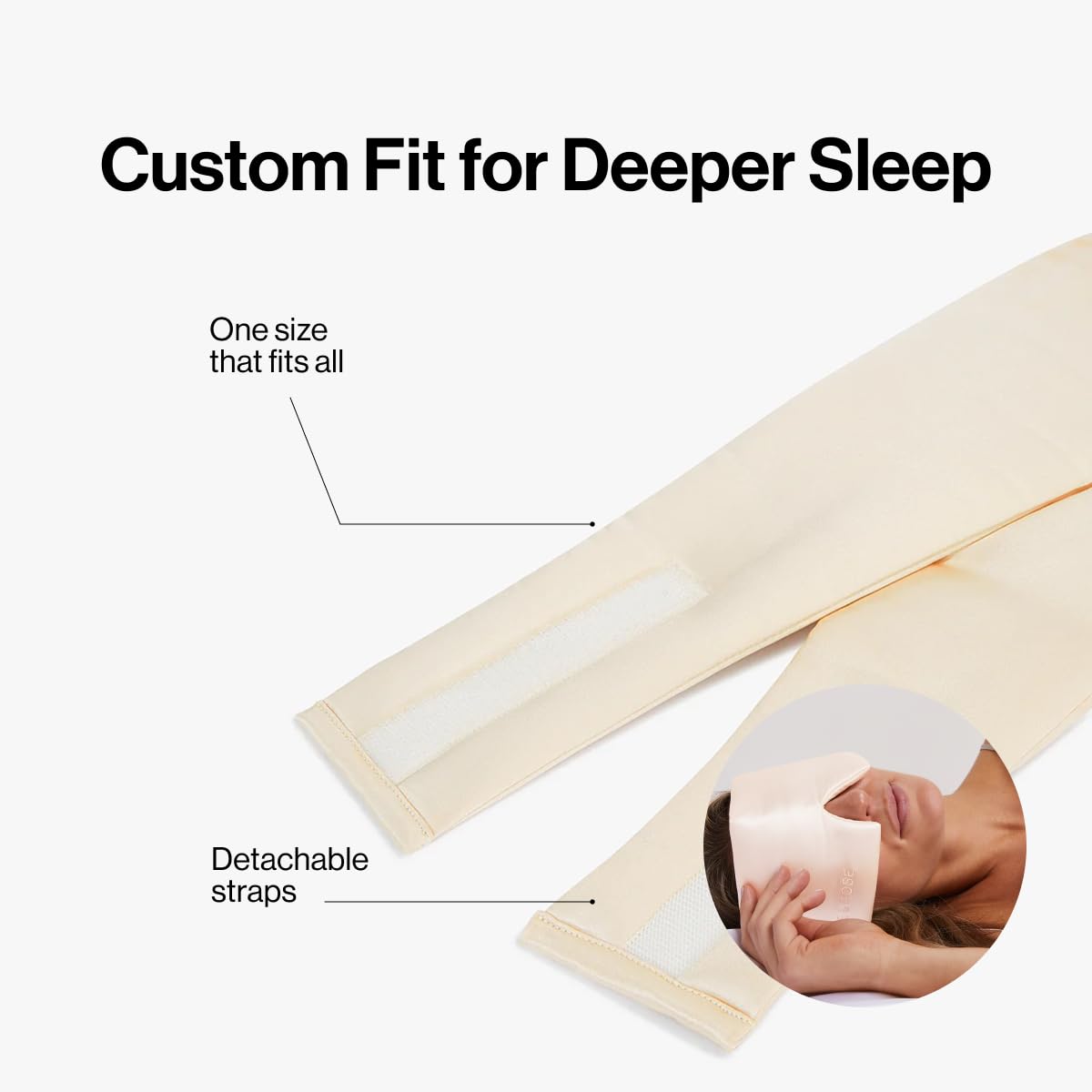 Dore & Rose Deep Sleep Mask adjustable strap for secure, comfortable fit.