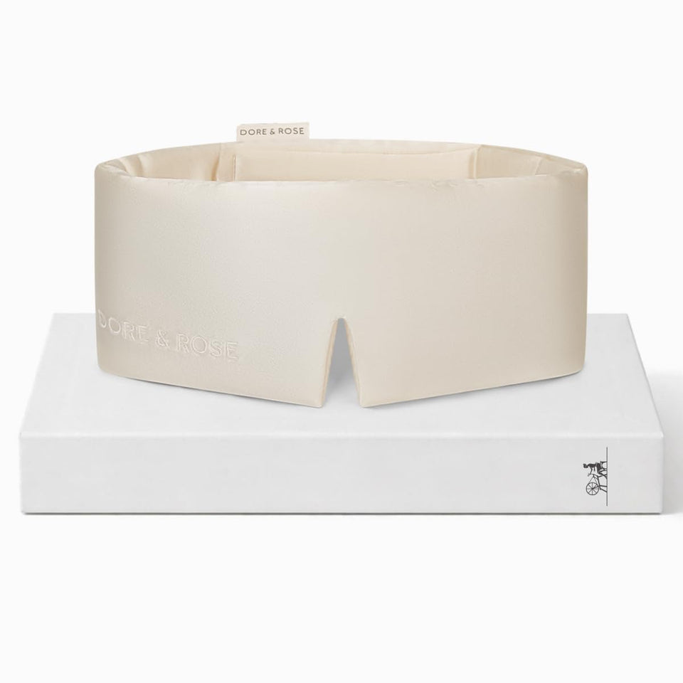 Dore & Rose Deep Sleep Mask blackout close-up blocking light for undisturbed rest.