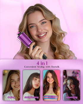 DORISILK nylon pins and tufted bristles reduce tangles during styling