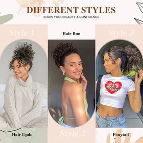 DOROJJ Curly Drawstring Ponytail in high-bun style adds height and polish.