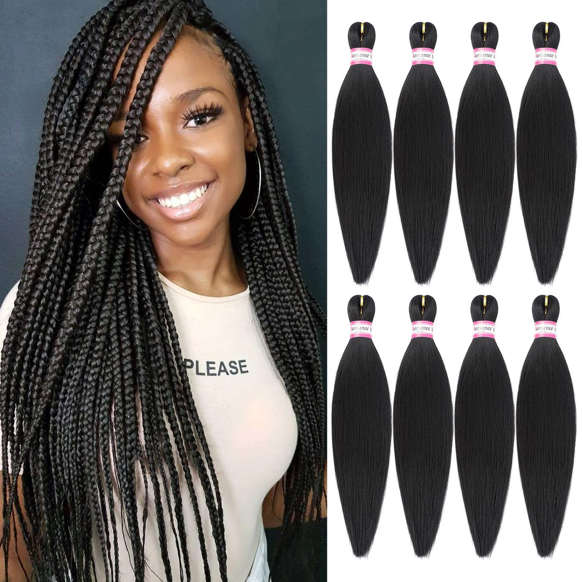 Dorsanee pre-stretched braiding hair 16in natural black for quick protective styling.