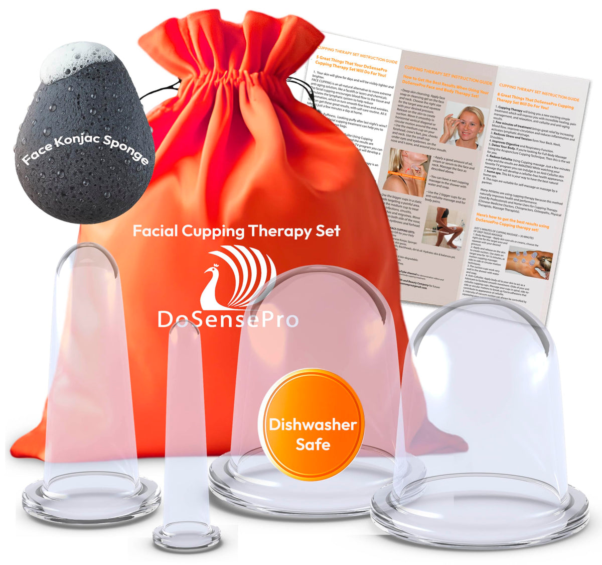 DoSensePro facial cupping set with four silicone cups for facial contouring and de-puffing.