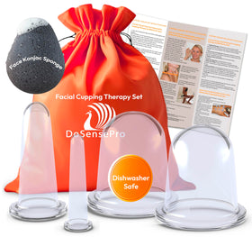 DoSensePro facial cupping set with four silicone cups for facial contouring and de-puffing.