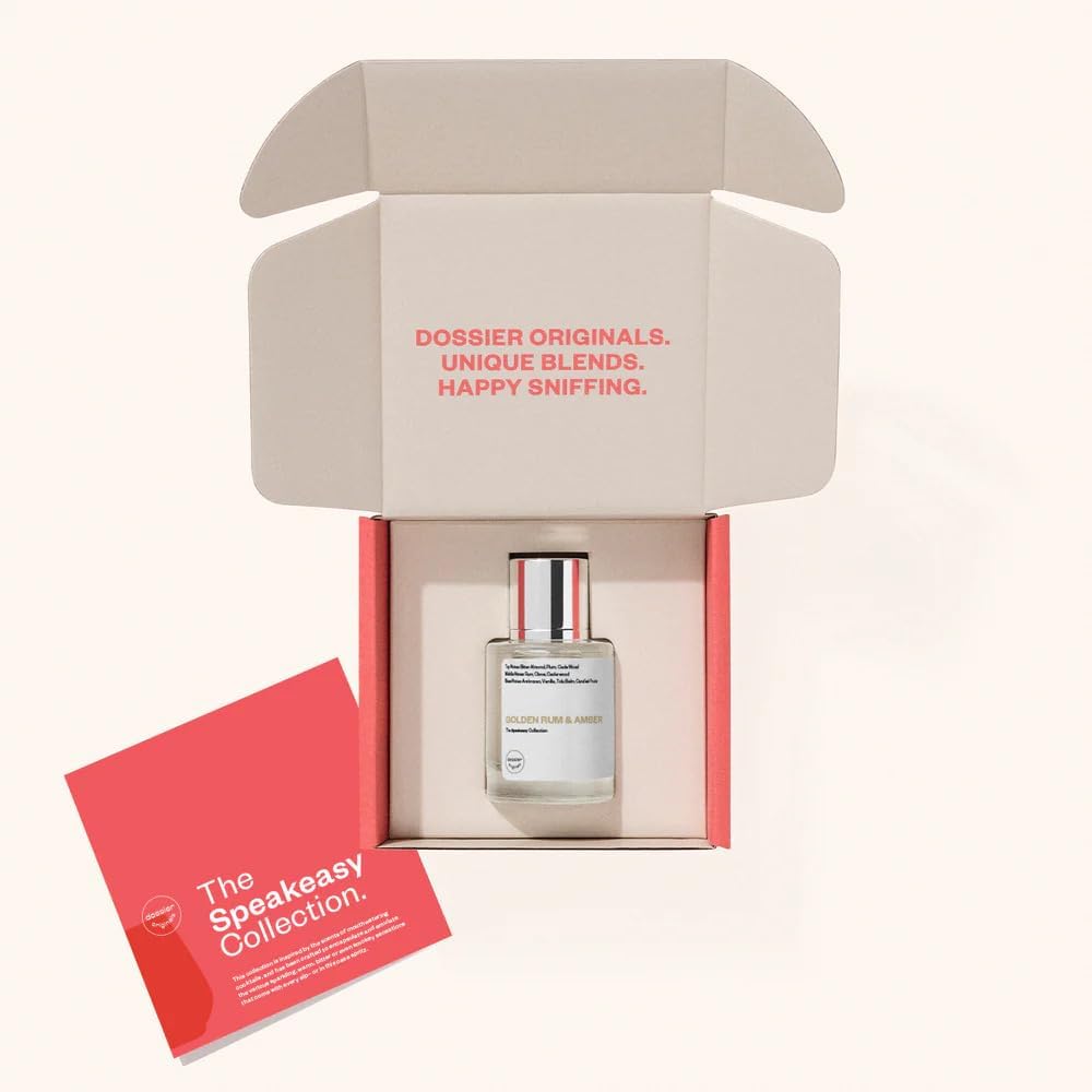 Dossier Golden Rum & Amber packaging detail showcases premium luxury.